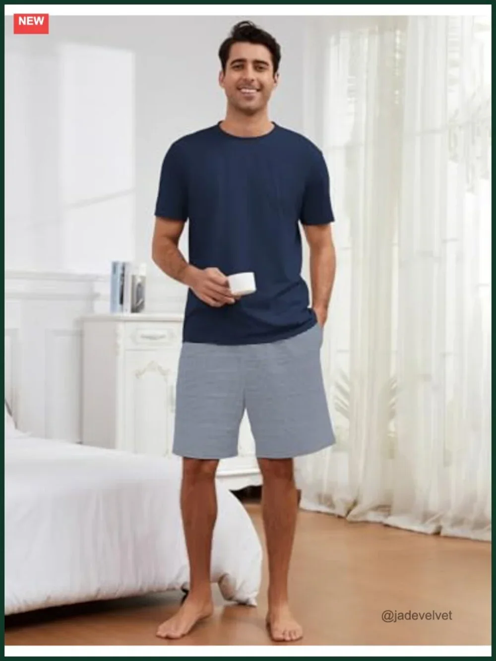 Men's 3-Piece Pajama Set Comfy Lounge Pj Loose Fit Sleepwear Crewneck Top with